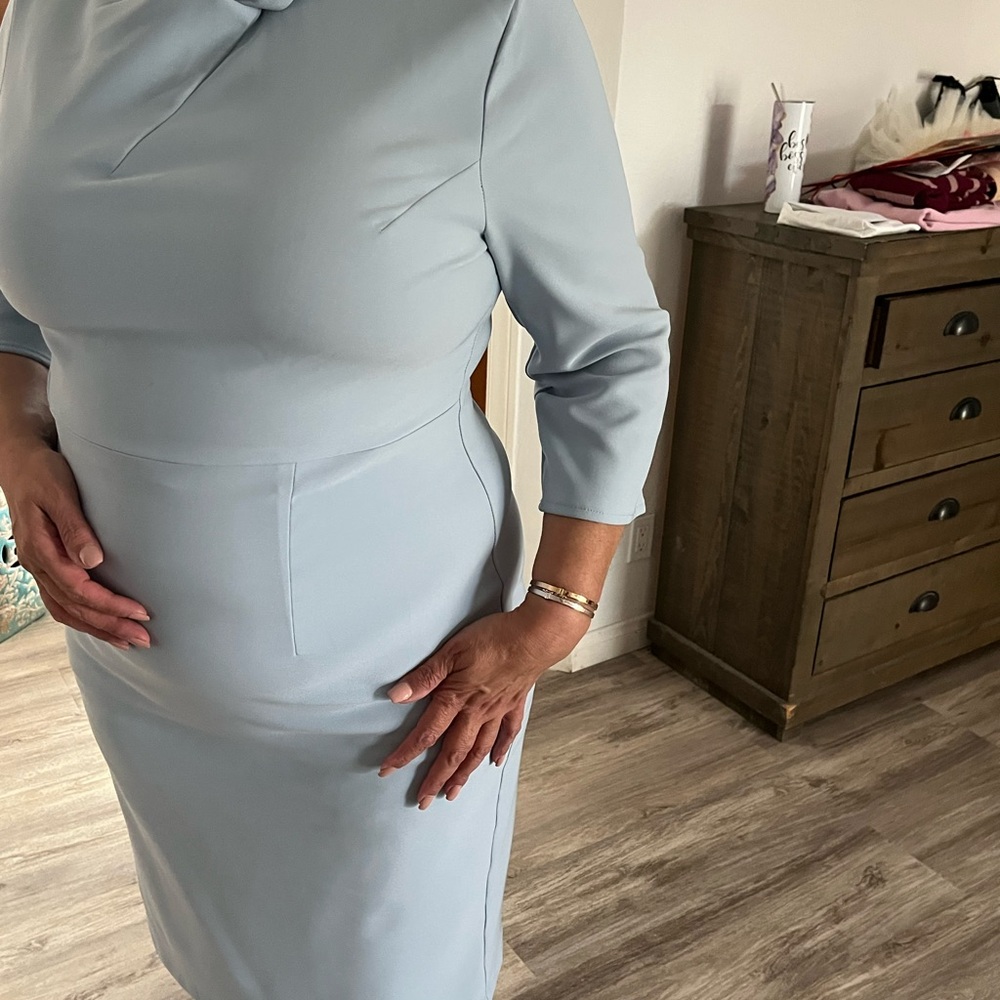 Chic Light Blue Long Sleeve Dress